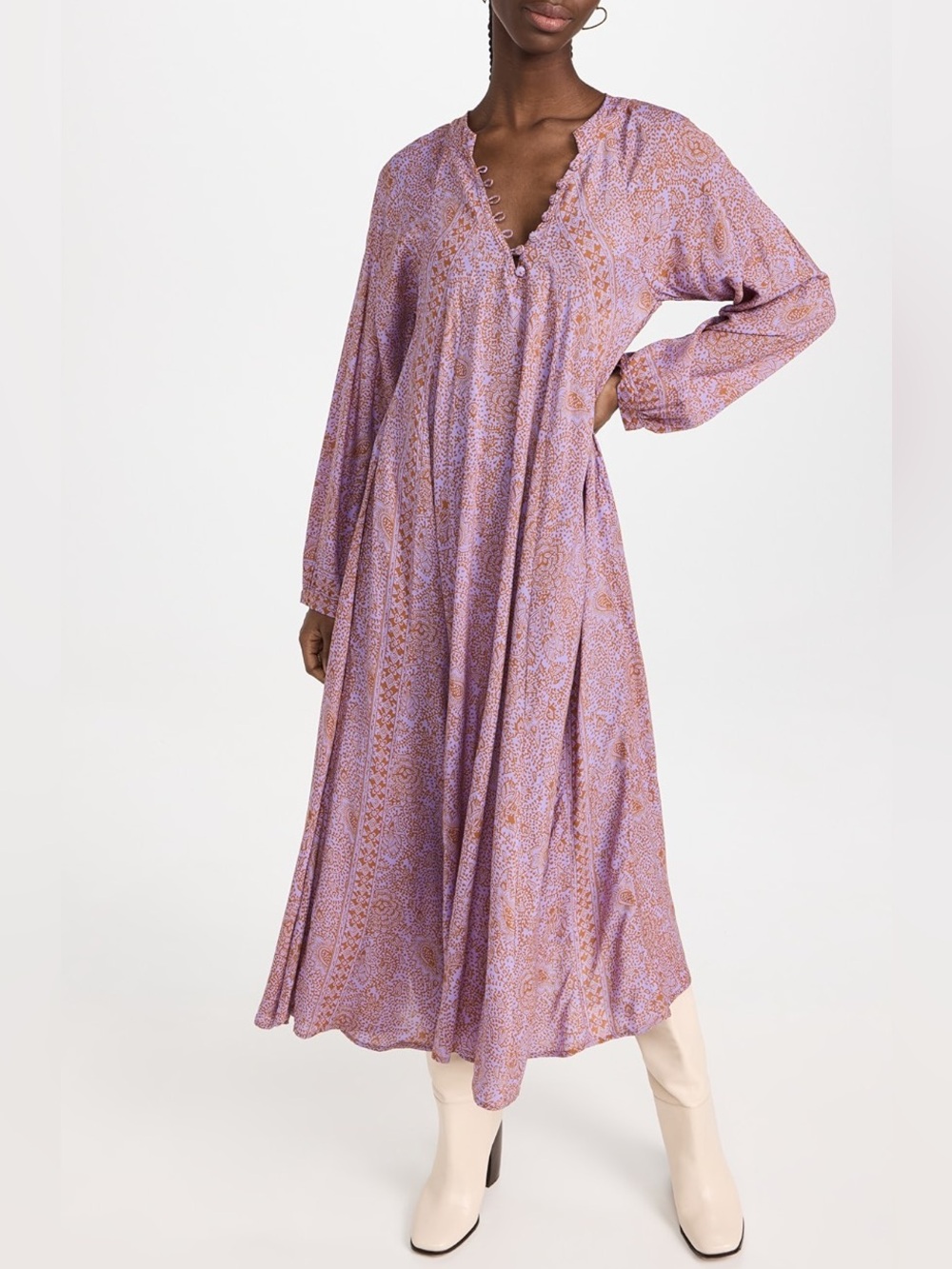 Natalie Martin Fiore Maxi Dress Shangri-La Print Orchid Boho Flowy Lilac M $298